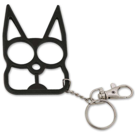 MagaRangerSolid Steel Cat Defense Keychain – Black Finish for Stylish and ReliabThe eyes of the cat become finger holes and the ears become spikes when clutched in your hand to create an excellent means of surprise-defense against an attacker.Solid Steel Cat Defense Keychain – Black Finish