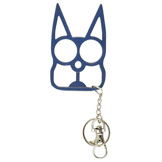 MagaRangerSolid Steel Cat Defense Keychain – Blue Finish for Stylish and DurableThe eyes of the cat become finger holes and the ears become spikes when clutched in your hand to create an excellent means of surprise-defense against an attacker.Solid Steel Cat Defense Keychain – Blue Finish