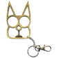 MagaRangerSolid Steel Cat Defense Keychain – Bronze Finish for Elegant and Reliahe eyes of the cat become finger holes and the ears become spikes when clutched in your hand to create an excellent means of surprise-defense against an attacker.Solid Steel Cat Defense Keychain – Bronze Finish