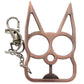 MagaRangerSolid Steel Cat Defense Keychain – Copper Finish for Durable and StyliThe eyes of the cat become finger holes and the ears become spikes when clutched in your hand to create an excellent means of surprise-defense against an attacker.Solid Steel Cat Defense Keychain – Copper Finish