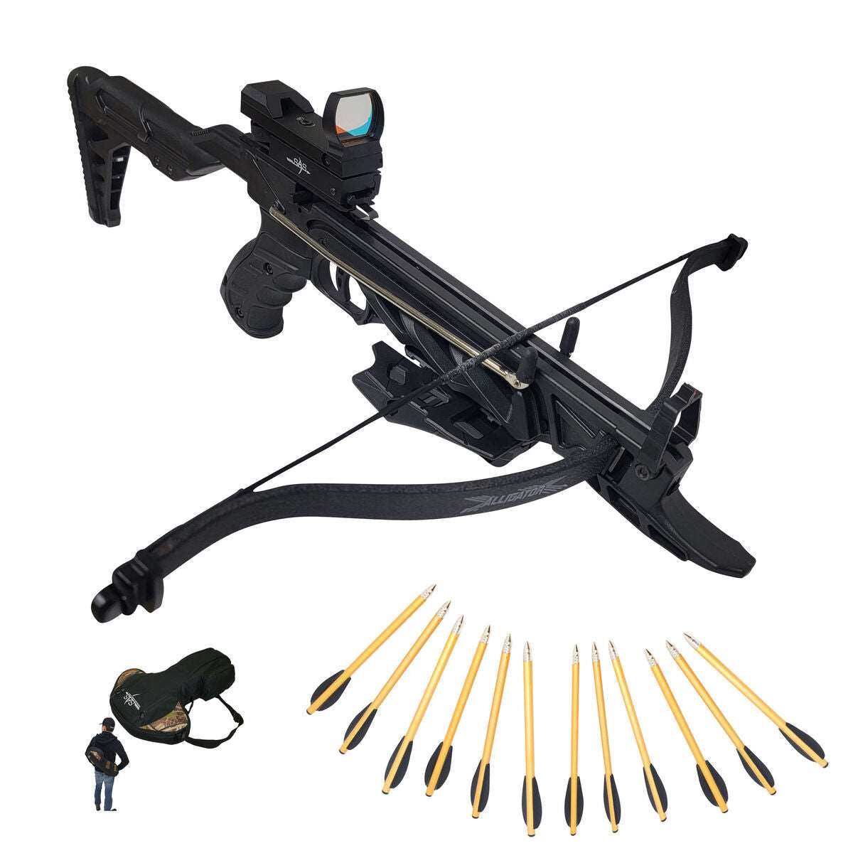 MagaRangerSelf Cocking Pistol Crossbow (80 LB)– Lightweight Zytel Frame with HigOne of our most awesome pistol crossbows is available with a sturdier alloy frame. The best feature of this crossbow is the self cocking lever in back which makes thCocking Pistol Crossbow (80 LB)– Lightweight Zytel Frame