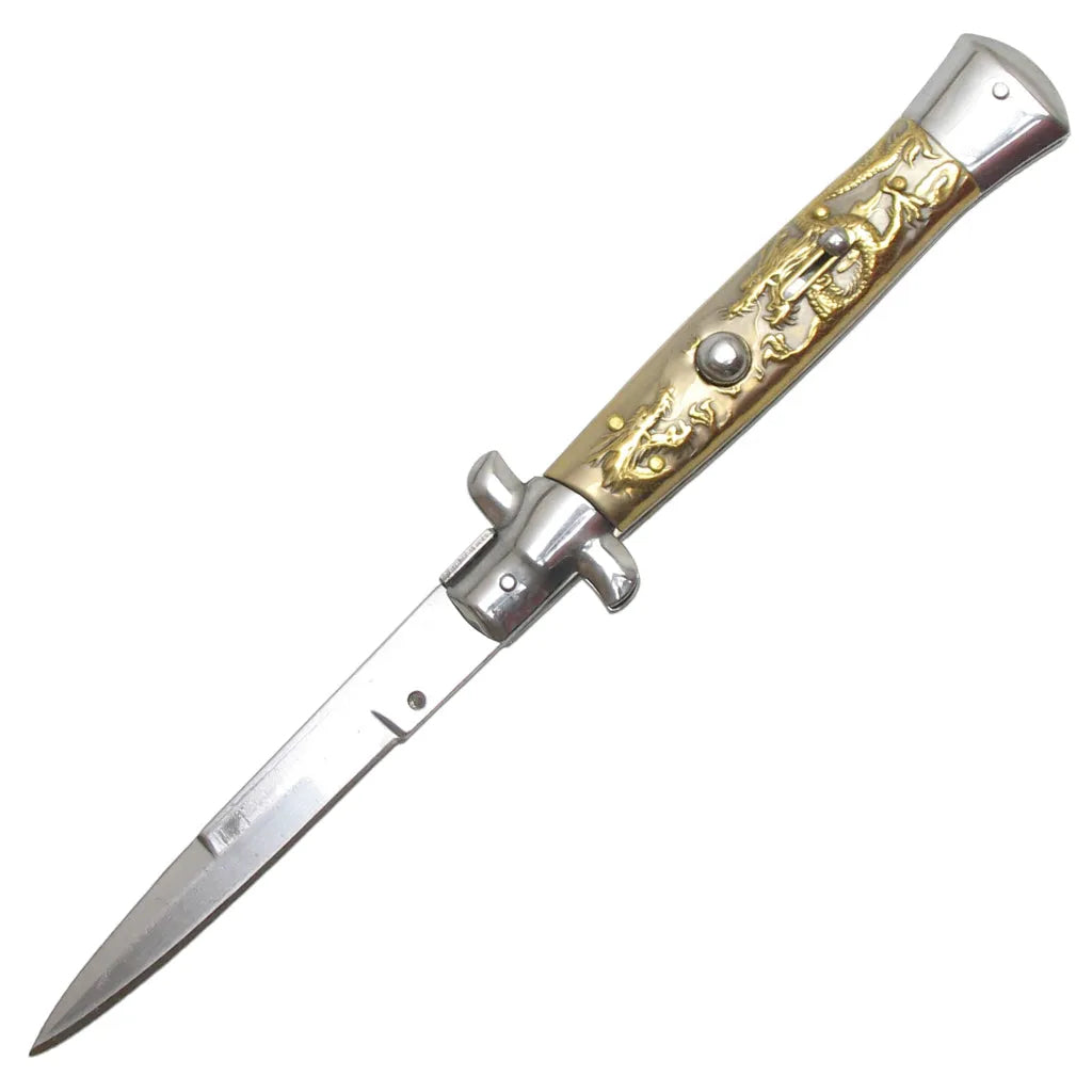 Dragon Grip Stiletto Switchblade Knife - Gold Dragon