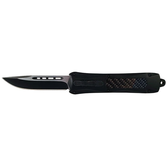 Full-Size OTF Knife with Carbon Fiber Inlay – Tactical Clip Point Blade with Stunning Design and Easy Operation