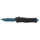 Blue Titanium Coated OTF Knife – Damascus Etched Blade with Matching Screws and Clip