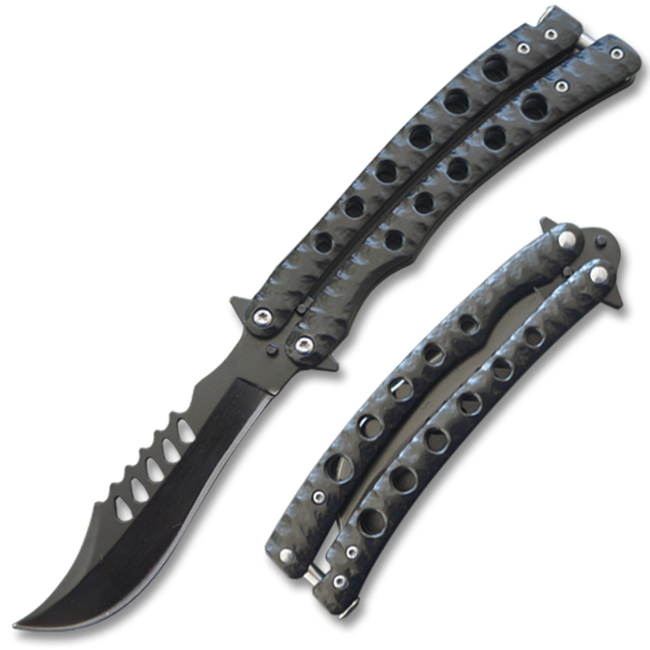 MagaRangerRecurve Butterfly Knife- Textured Black HandleRecurve Butterfly Knife with Textured Black Handle – Sleek Design and Enhanced Grip for Precision Handling
Upgrade your collection with the Recurve Butterfly Knife, Recurve Butterfly Knife- Textured Black Handle