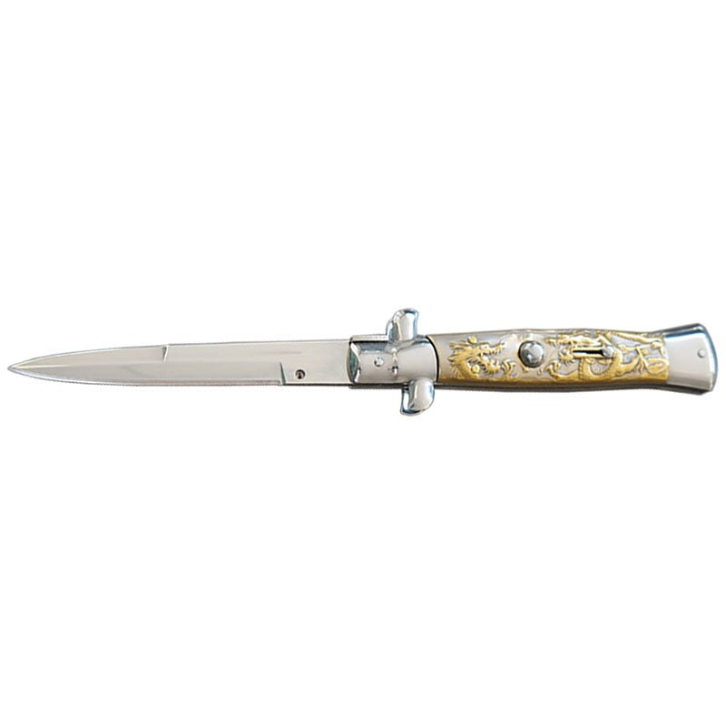 Dragon Grip Stiletto Switchblade Knife - Gold Dragon